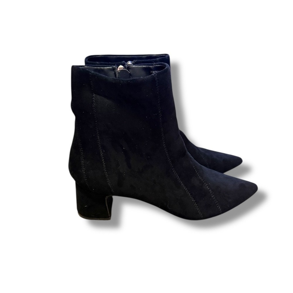 Journee Collection‎ Ankle Boots Size 9.5 Black Faux Suede Pointed Toe Zip Heel